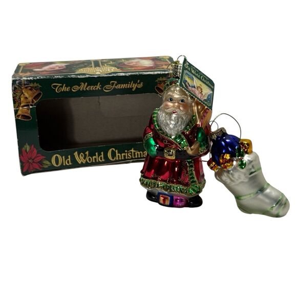 VTG Merck Family Old World Christmas Blown Glass Santa Claus Stocking Ornaments - Picture 1 of 10